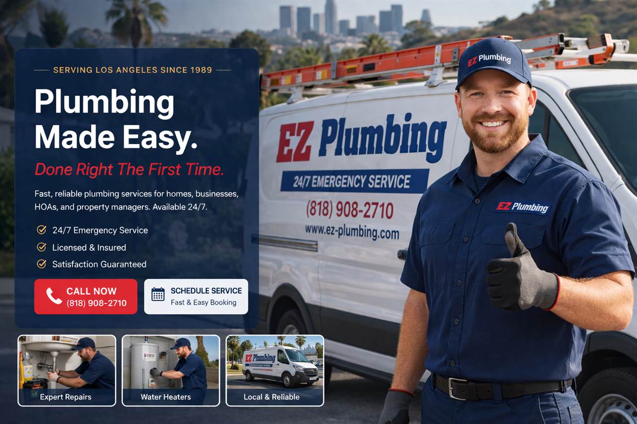 EZ Plumbing technician standing in front of the EZ Plumbing service truck