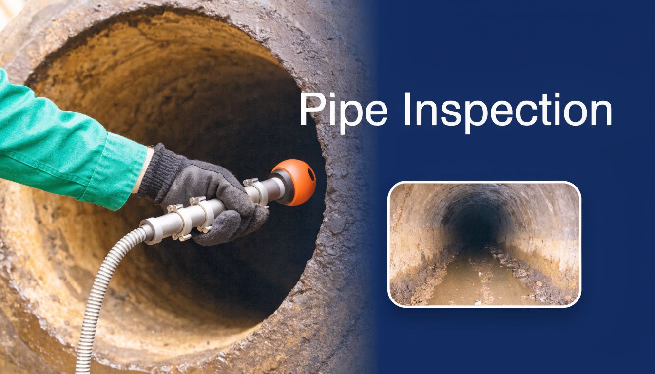 A gloved worker holds a camera probe device to perform a professional inspection of sewer lines.