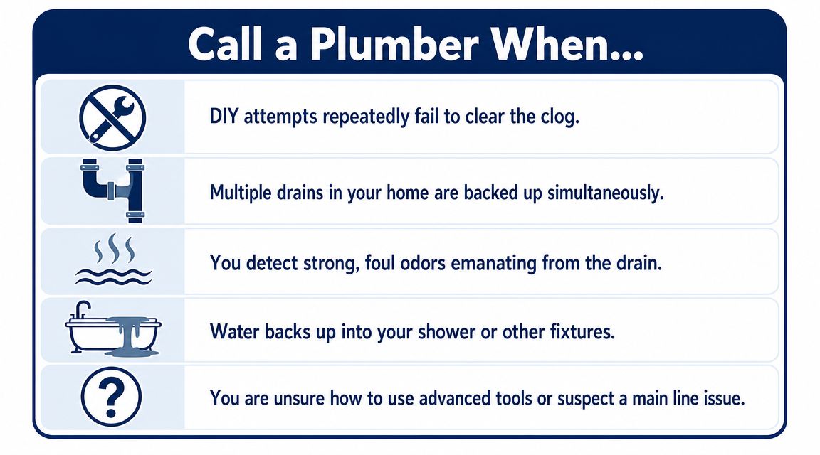 A helpful infographic titled Call a Plumber When outlining five key signs that require professional plumbing assistance.