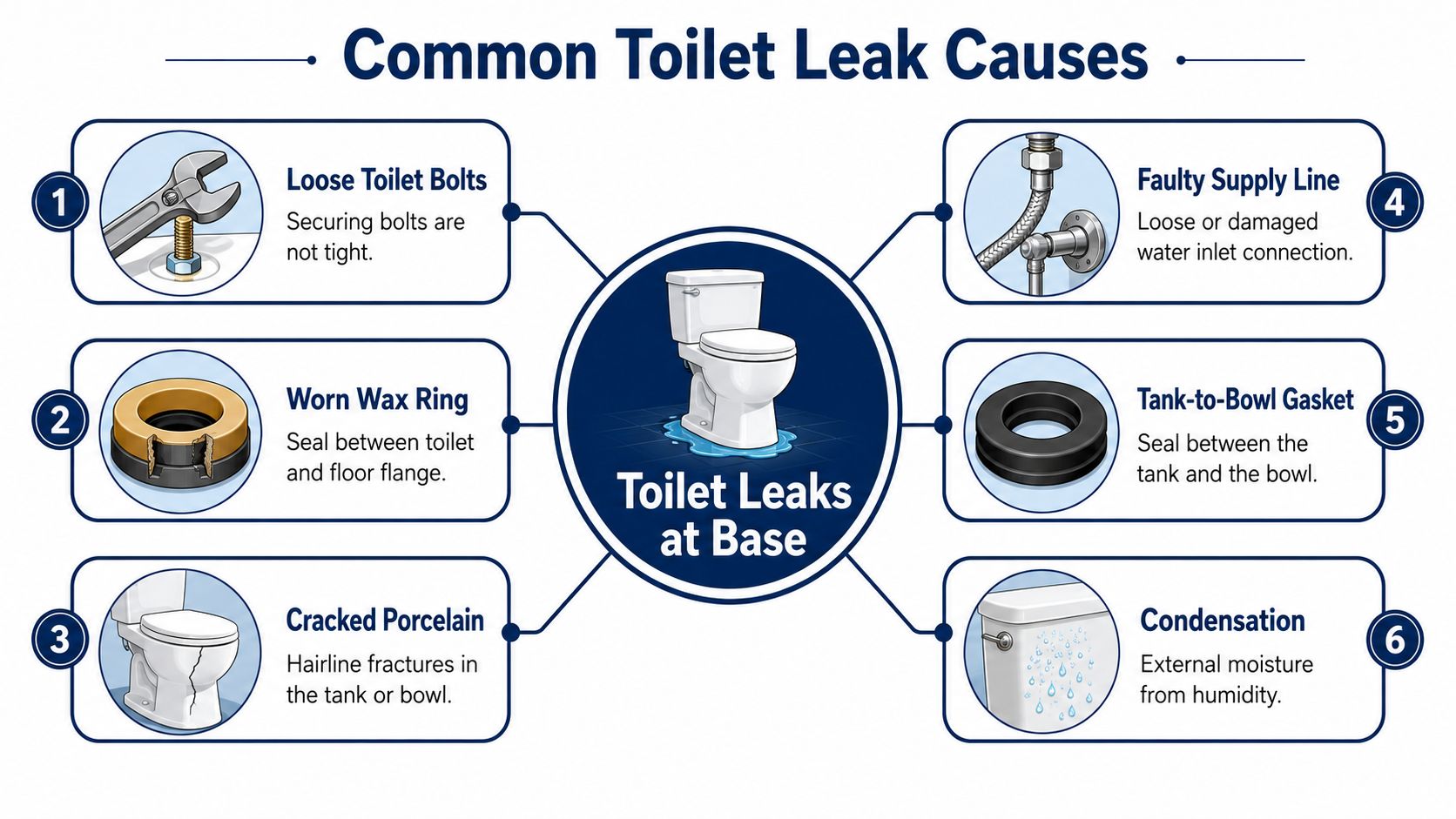 The Six Common Causes of a Toilet Leaking at the Base