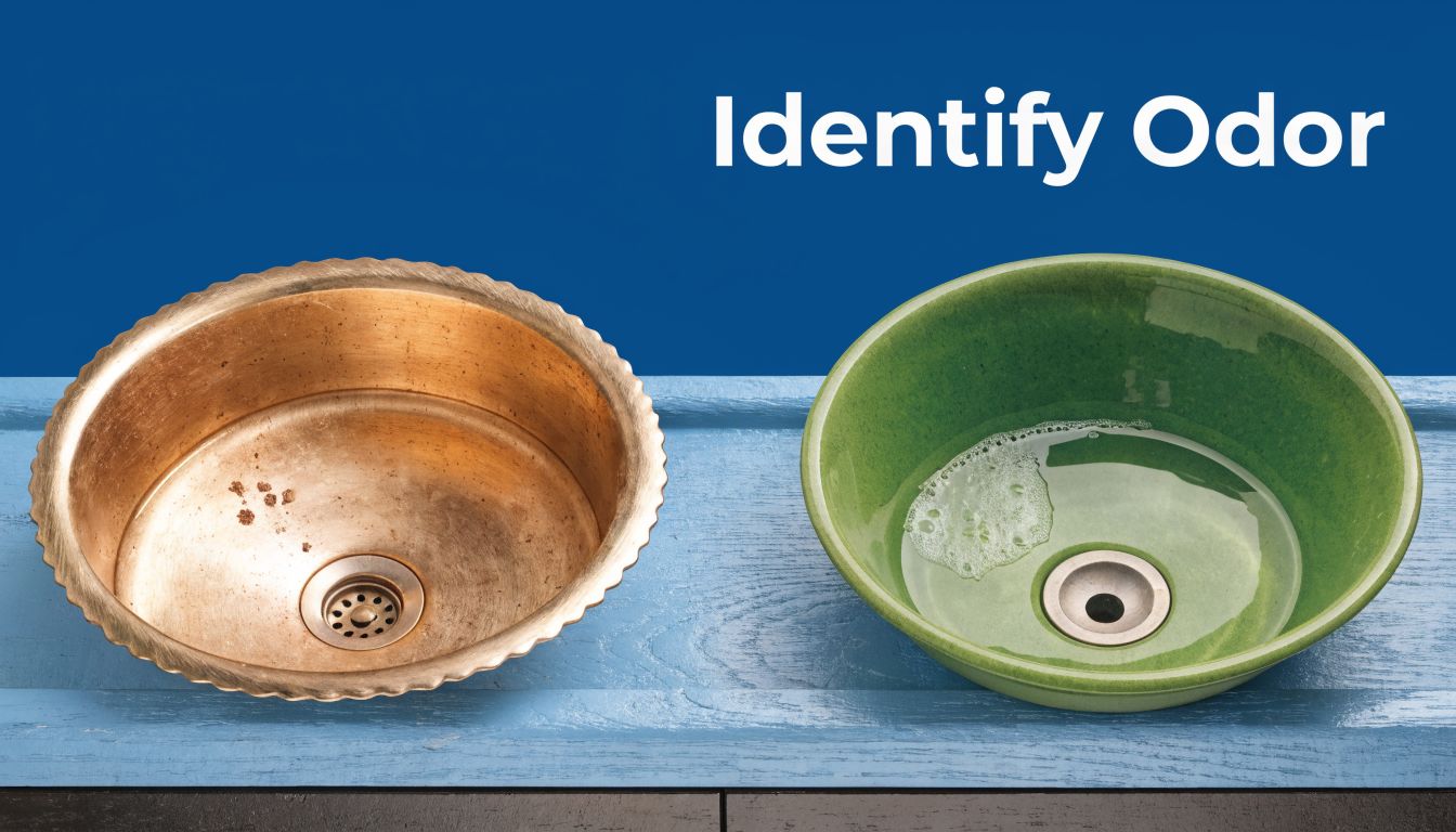 A conceptual comparison between a dirty metal sink and a clean green ceramic basin.