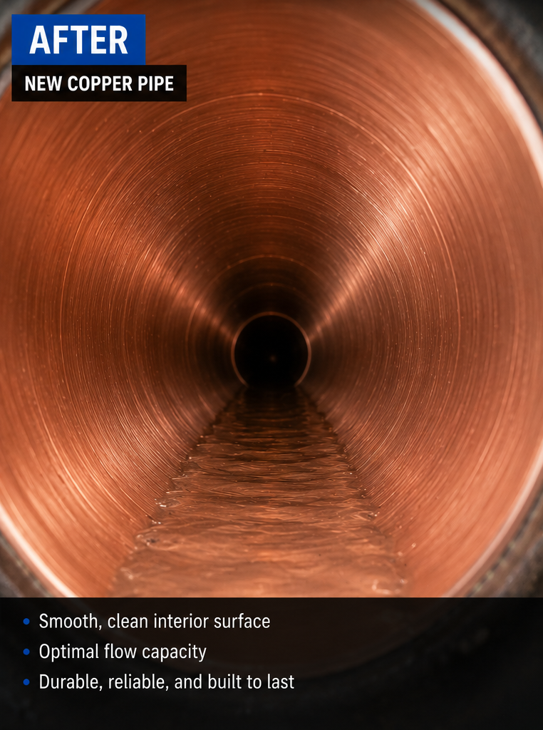 New copper pipe interior — after repipe