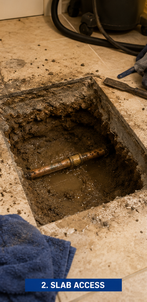 Slab access for leak repair