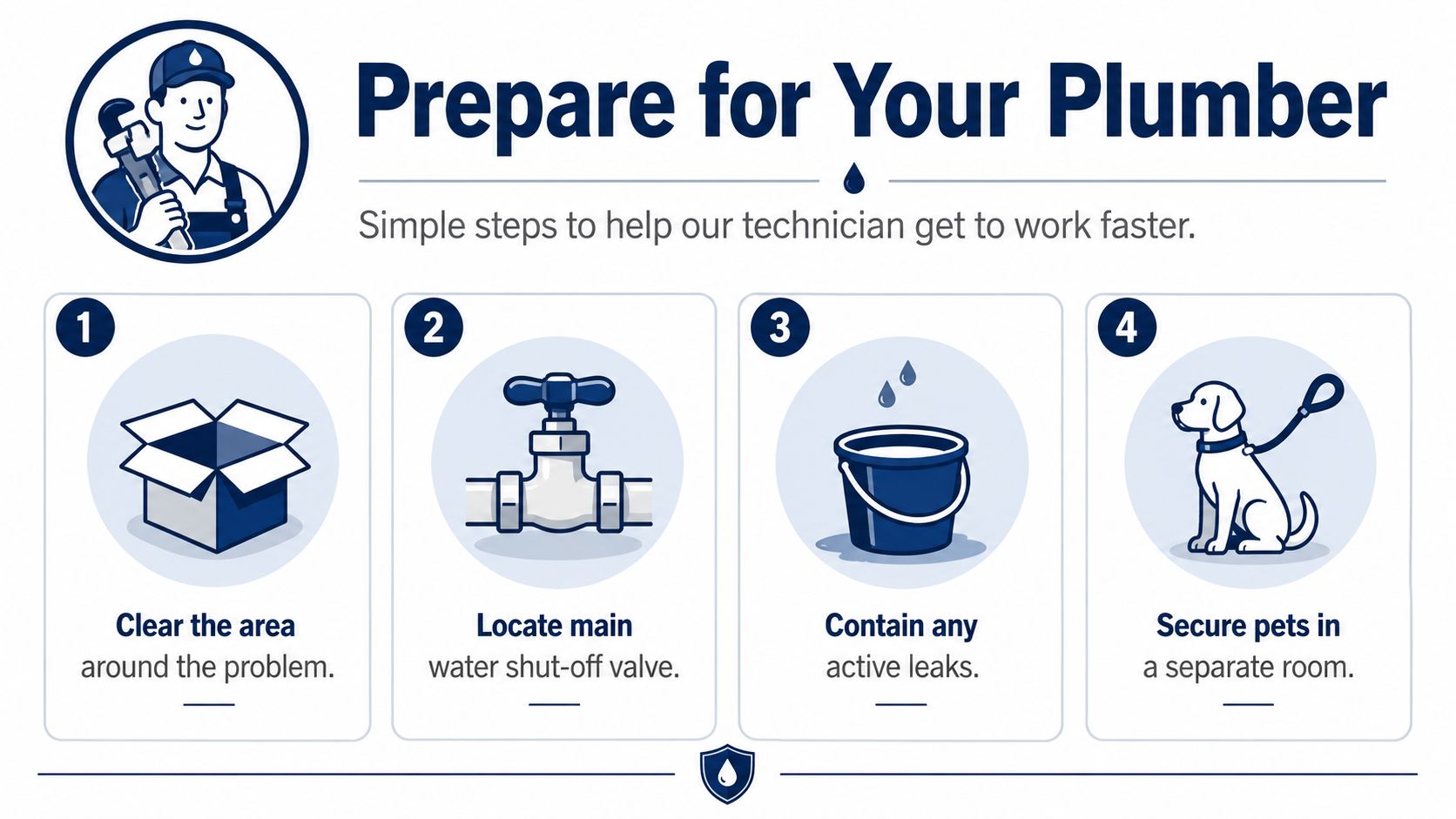 A helpful infographic showing four simple steps to prepare your home for an arriving plumber.