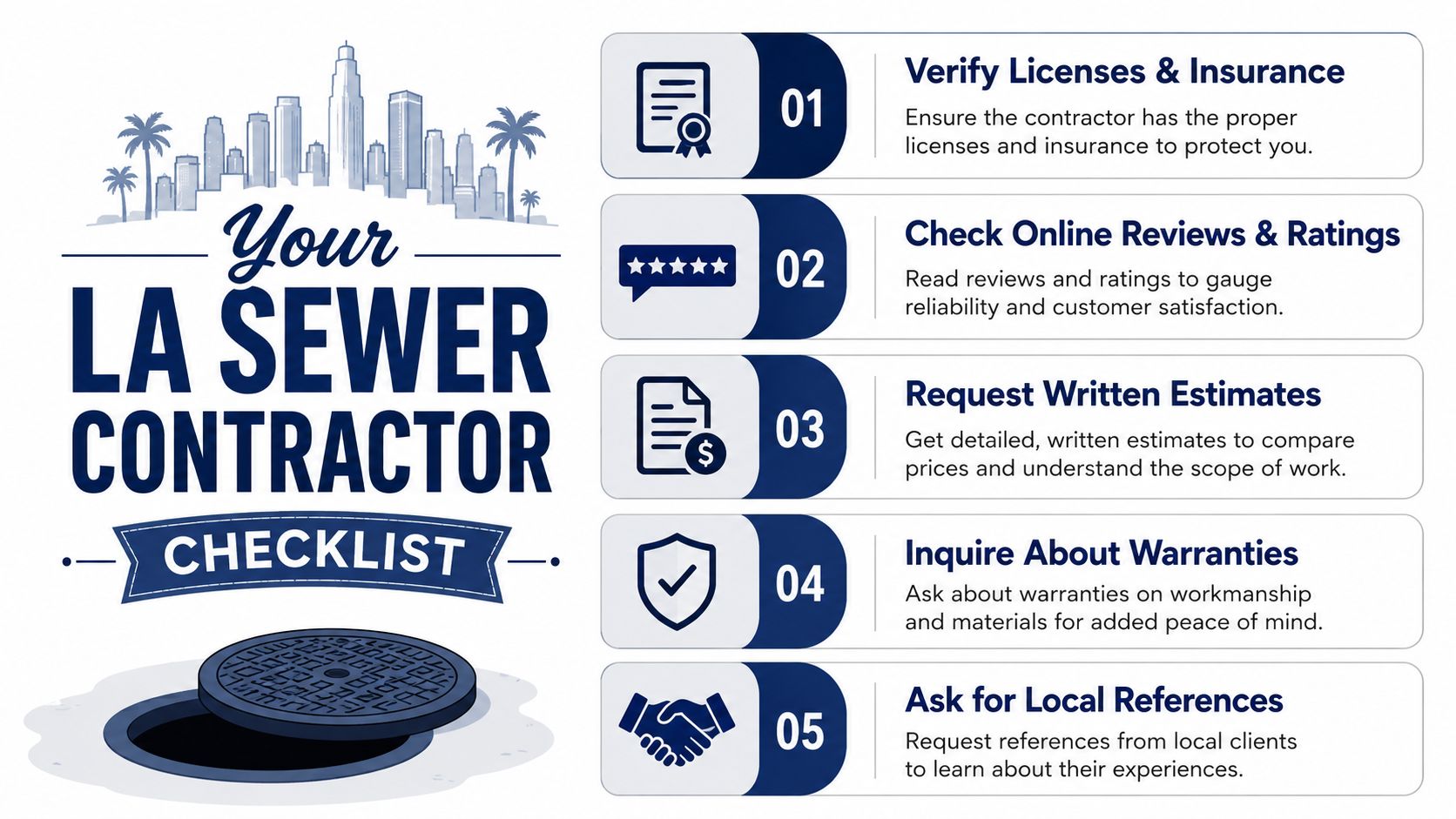 A checklist of steps to consider when selecting a reliable sewer contractor in Los Angeles.