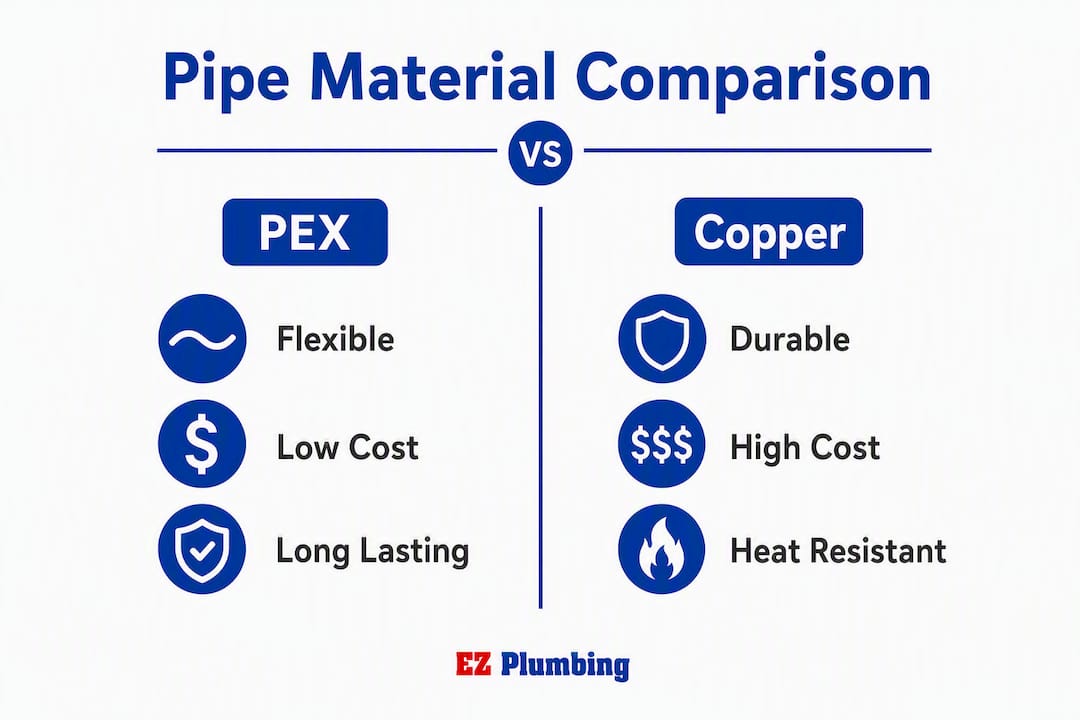 Infographic comparing PEX and copper pipe materials