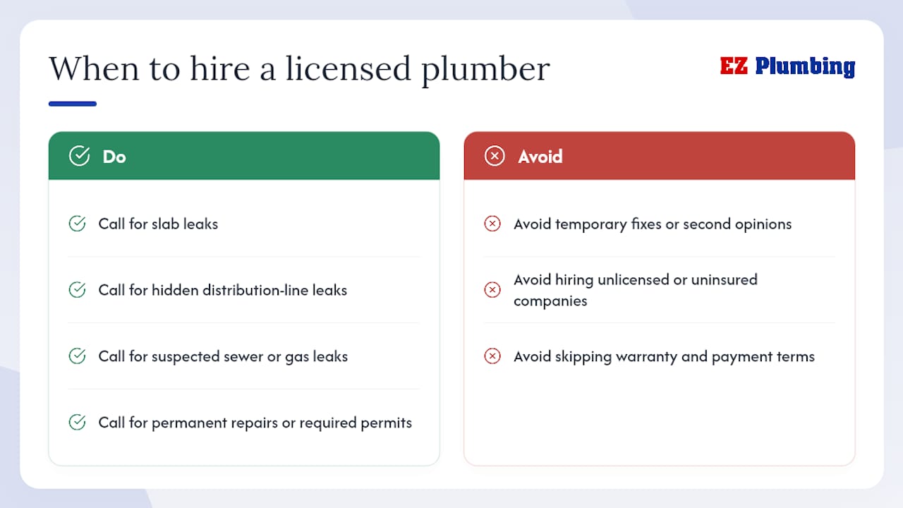 When to hire a licensed plumber for leak detection and repair — overview diagram