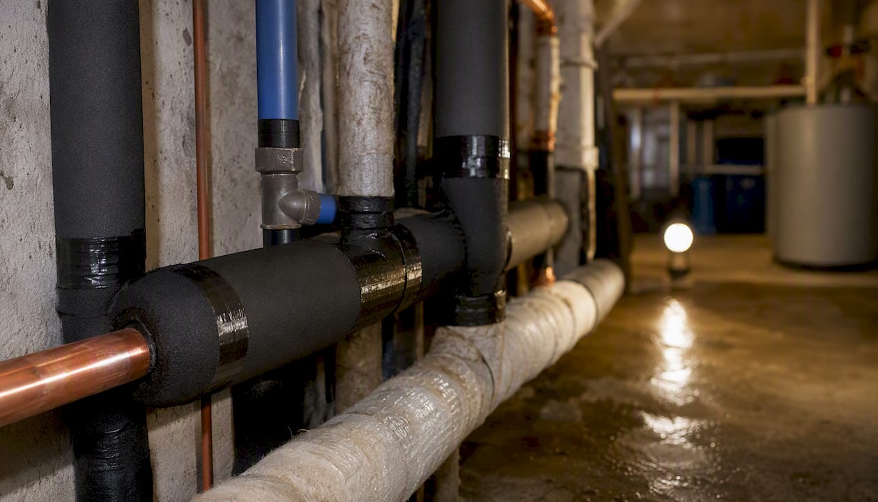 Different pipe insulation materials installed on pipes