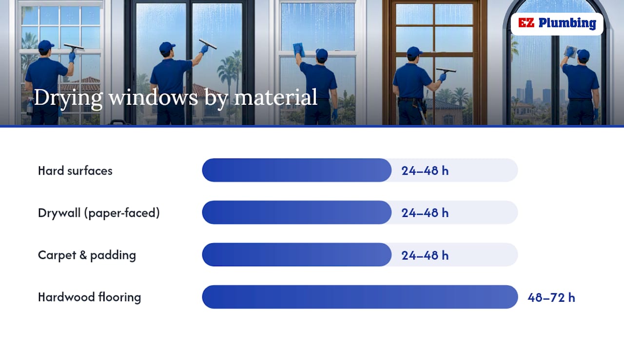 Timeline chart of drying windows by material