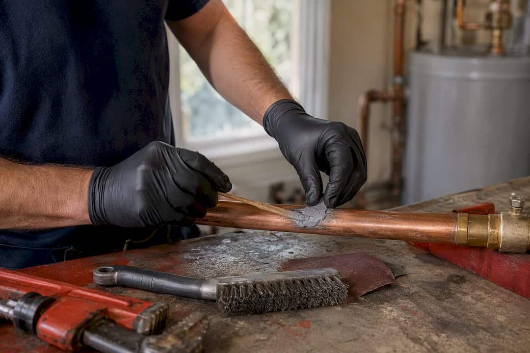 Epoxy applied on cleaned copper pipe