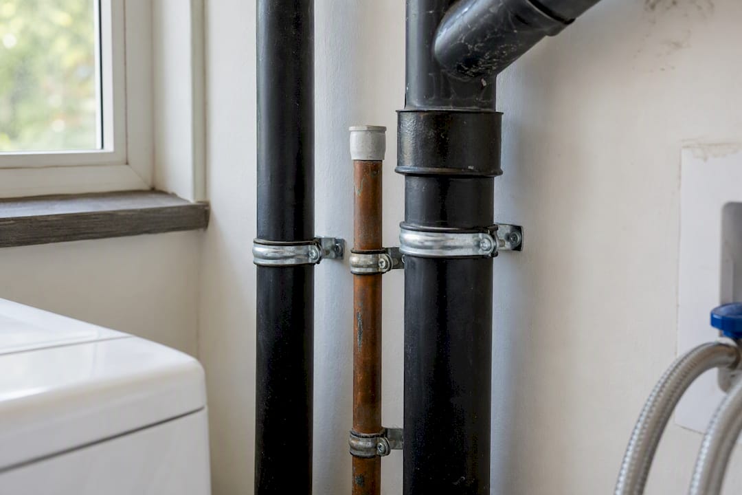 Undersized copper laundry drain pipe