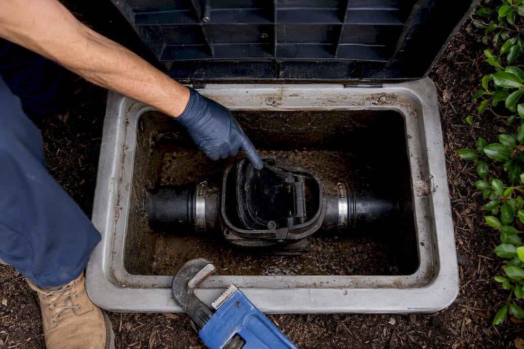 Backwater valve flap in sewer access box