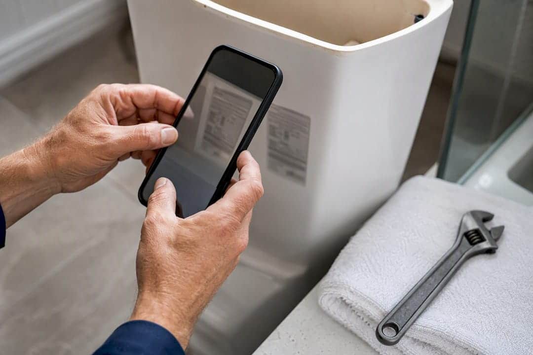 Phone documenting toilet certification details