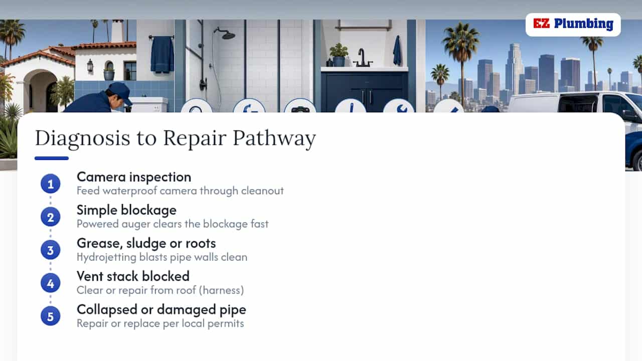 Diagnostic pathways for sewer drain repairs