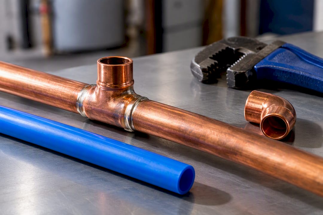 Copper solder joint beside PEX pipe