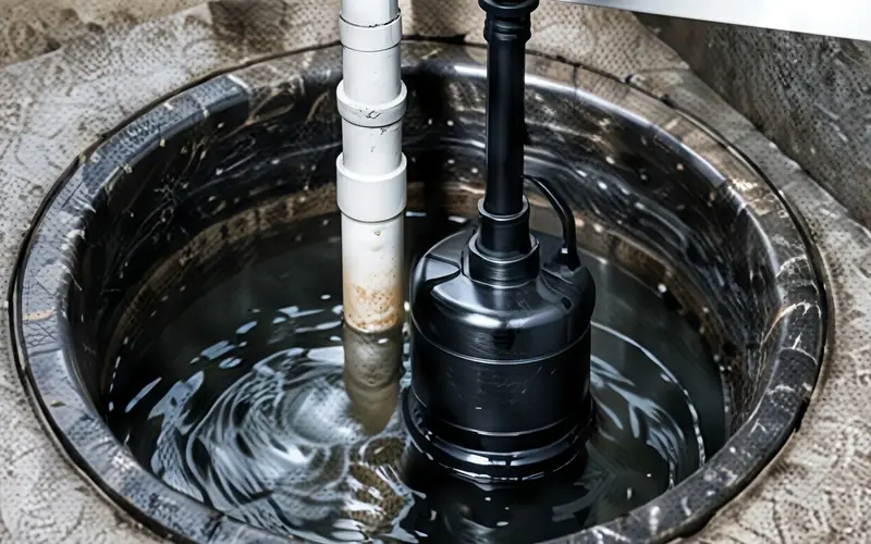Sump pump in a basin during service