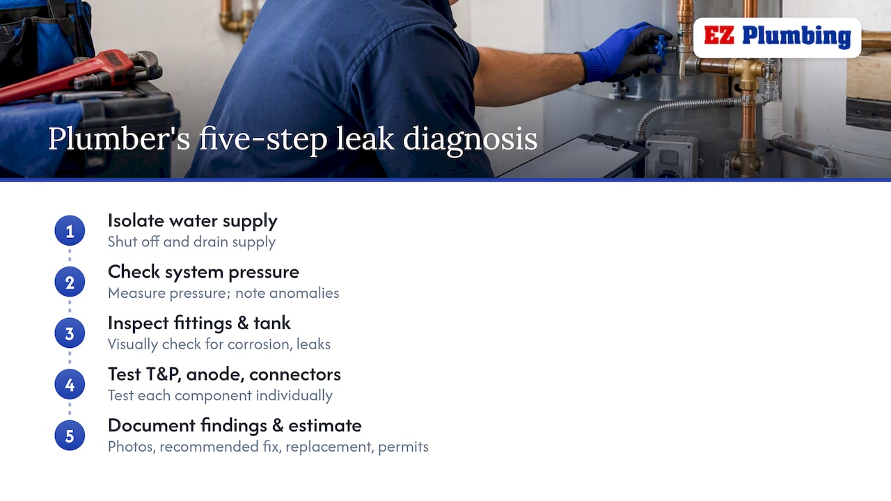 Five-step professional water heater diagnosis sequence